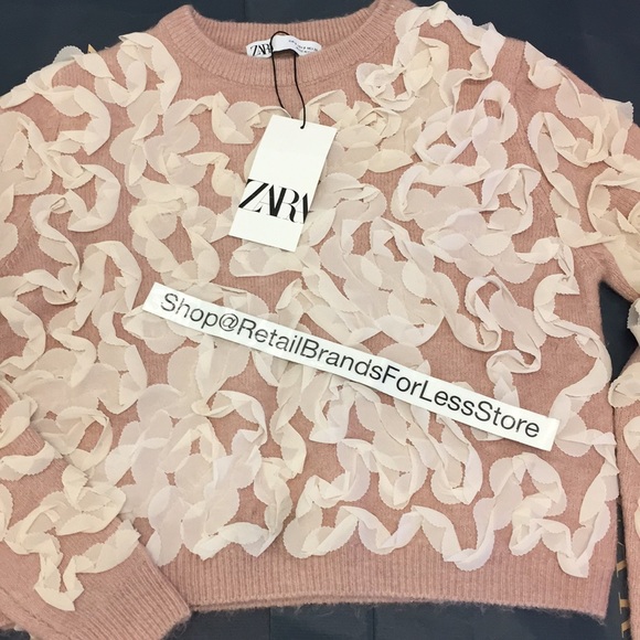 ZARA RIBBON ORGANZA CHIFFON DUSTY PINK KNIT CONTRASTING TRIM SWEATER $69.90 - Picture 9 of 14